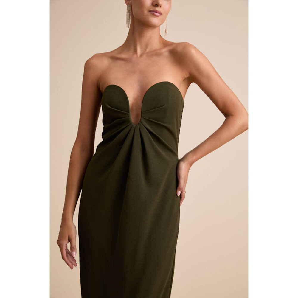 Lulus Thula Dark Olive Cutout U-bar Column Maxi Dress Green - Size XS